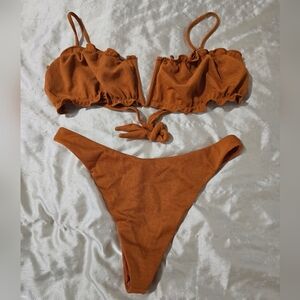 NWOT Women's Unbranded High Cut Ruffled 2 Piece Swim Set Bikini Size Large